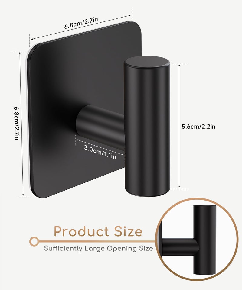 Aikzik 4 Pack Large Heavy Duty Wall Hooks - 26lb Max, Stainless Steel Adhesive Towel Hook, Shower Hooks for Hanging Towel, Coat, Robe, Wall Hook for Use in Bathroom, Kitchen and Door, Matte Black - Image 3