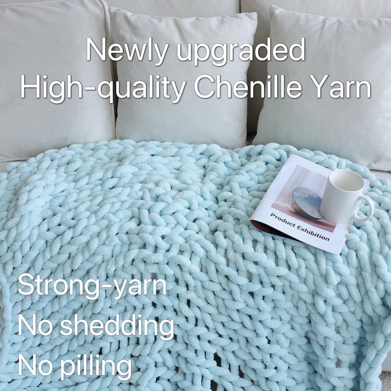 Maetoow Chenille Chunky Knit Blanket Throw (40?50 Inch)  Handmade Warm & Cozy Blanket Couch  Bed  Home Decor  Soft Breathable Fleece Banket  Christmas Thick and Giant Yarn Throws  Baby Blue - Image 2