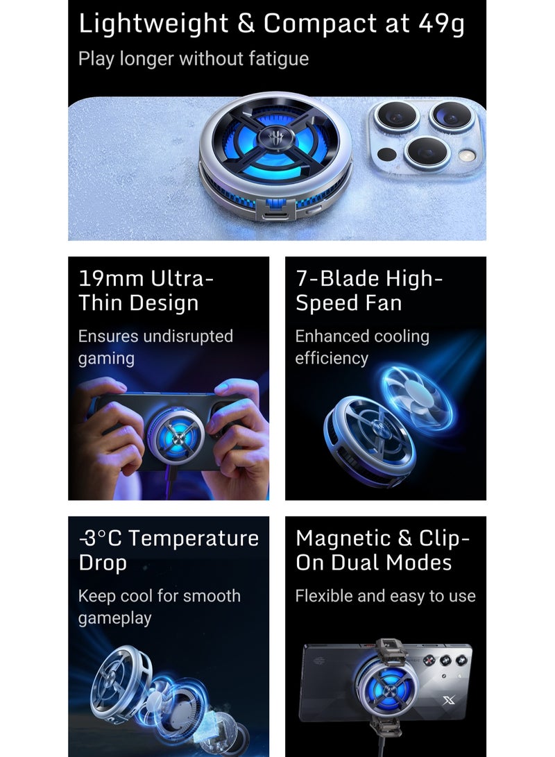 REDMAGIC VC Cooler 6 Air, 15W Compact Phone Cooler with 7-Blade High-Speed Fan, RGB Lighting, Dual Mount Modes, Ultra-Slim & Silent Cooling for Gaming - Image 3