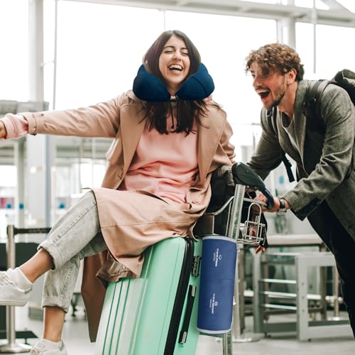 urnexttour Travel Pillow and Blanket Set Neck Pillows Travel Essentials with Sleep Mask for Airplane Car Memory Foam Blue - Image 5
