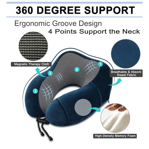 urnexttour Travel Pillow and Blanket Set Neck Pillows Travel Essentials with Sleep Mask for Airplane Car Memory Foam Blue - Image 3