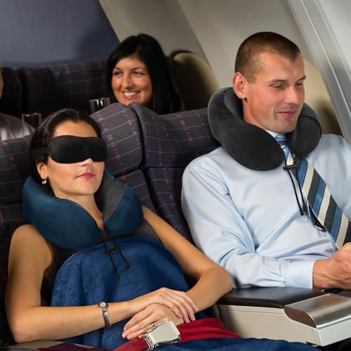 urnexttour Travel Pillow and Blanket Set Neck Pillows Travel Essentials with Sleep Mask for Airplane Car Memory Foam Blue - Image 4