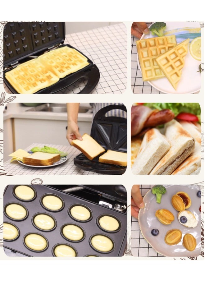 sokany 6-In-1 Non-Stick Multi Sandwiches Maker with Sandwich+Grill+Waffle+Donut+Nutties+Shell Detachable Plates, Snacks Maker, Sandwich Heater for Home Kitchen, 2 Slices,750W SK-908 Black/Silver.  - Image 3