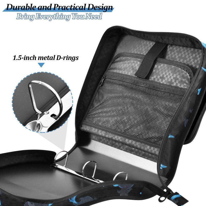XUWU Goth Bat Flowers Binder Bag 3 Ring Zipper with Handle Shoulder Strap for School Work Office Organizer Storage Case - Image 4