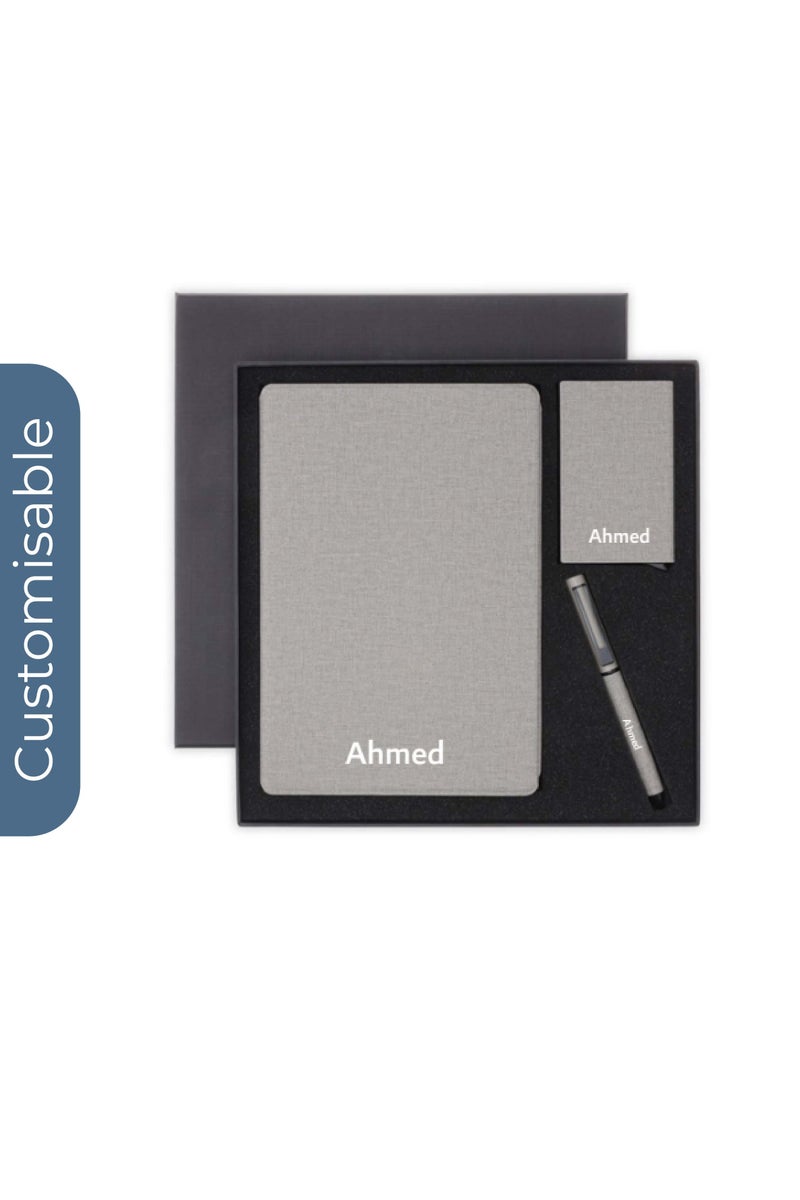 SANTHOME Personalised Sustainable Gift Set with Refillable Notebook, Pen & Cardholder - Grey - Image 1