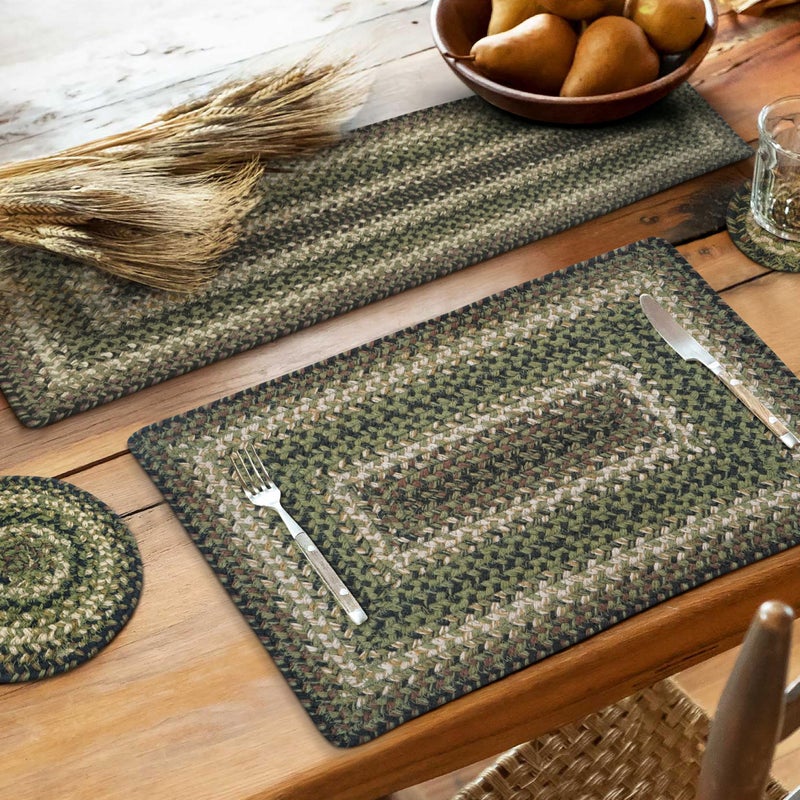 Homespice Pinecone Jute Braided Long Table Runner, Country Rustic Decor, Green Rectangle 11x36 - Rich Colors, Easy to Clean, Durable and Protects Furniture - Image 1
