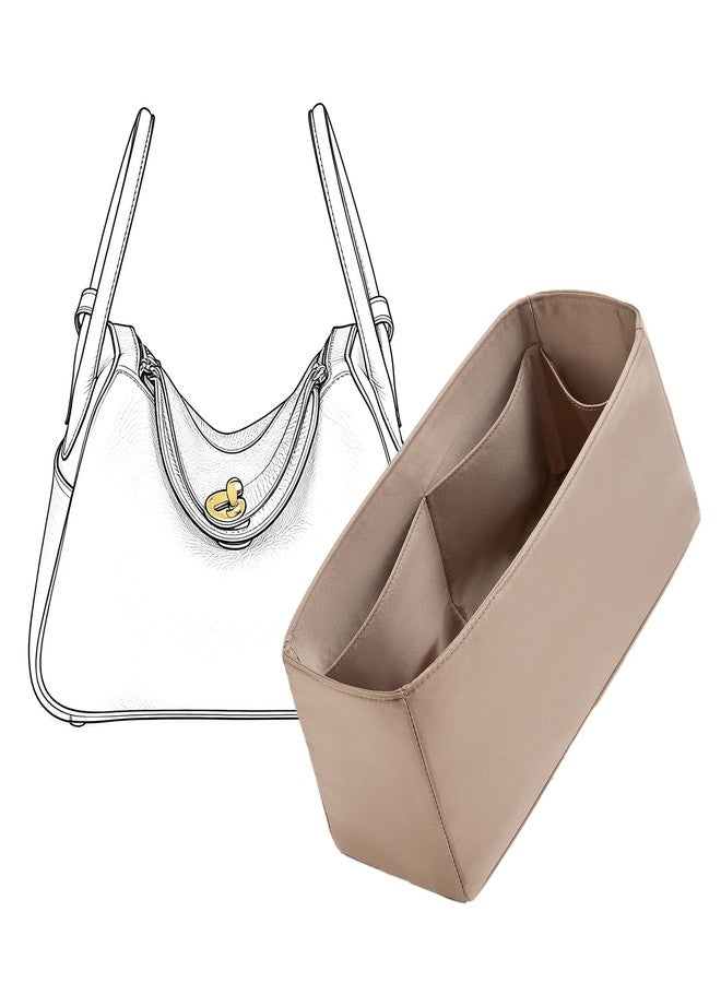 Doxo Satin Lindy 26 Bag Insert - Premium Lightweight Inner Purse Insert with Multiple Pockets Large Capacity, YKK Zipper & Key-Chain for Women Luxury Bags (Etoupe Grey) - Image 1