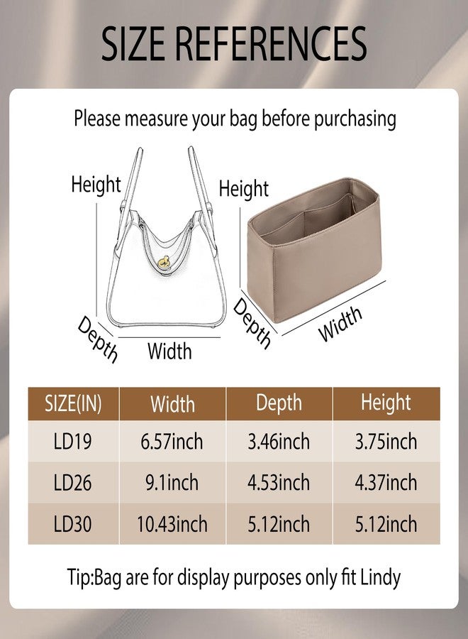 Doxo Satin Lindy 26 Bag Insert - Premium Lightweight Inner Purse Insert with Multiple Pockets Large Capacity, YKK Zipper & Key-Chain for Women Luxury Bags (Etoupe Grey) - Image 2