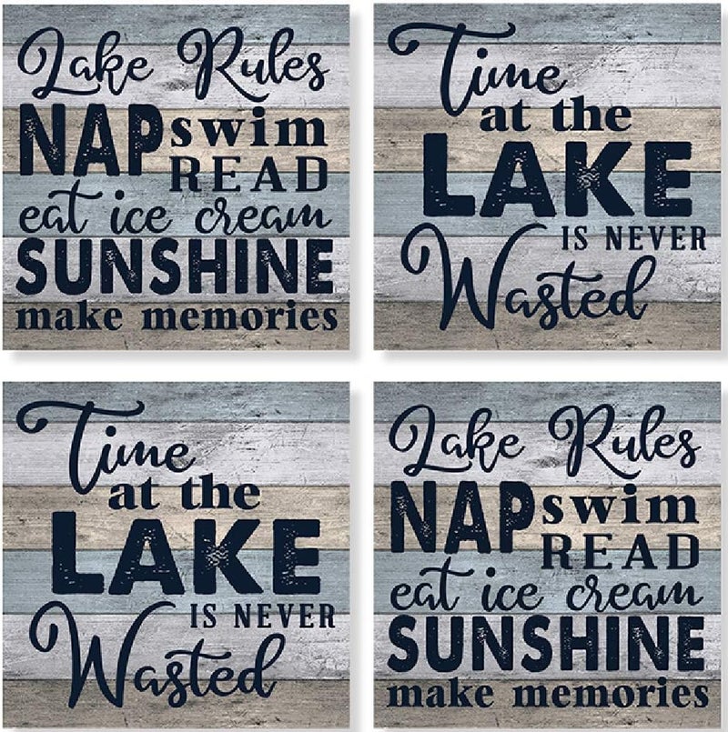 Carson SS74383 Lake Rules Square House Coaster Set of 4 4inch Diameter Multicolor