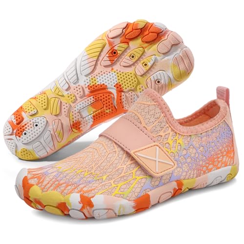 ATHMILE Kids Water Shoes Boys Girls Water Shoes Quick Dry Barefoot Beach Sports Swim Pool Summer Shoes 25 Big Kid Orange Cobweb - Image 1