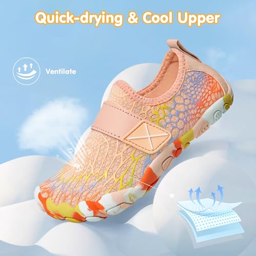 ATHMILE Kids Water Shoes Boys Girls Water Shoes Quick Dry Barefoot Beach Sports Swim Pool Summer Shoes 25 Big Kid Orange Cobweb - Image 3