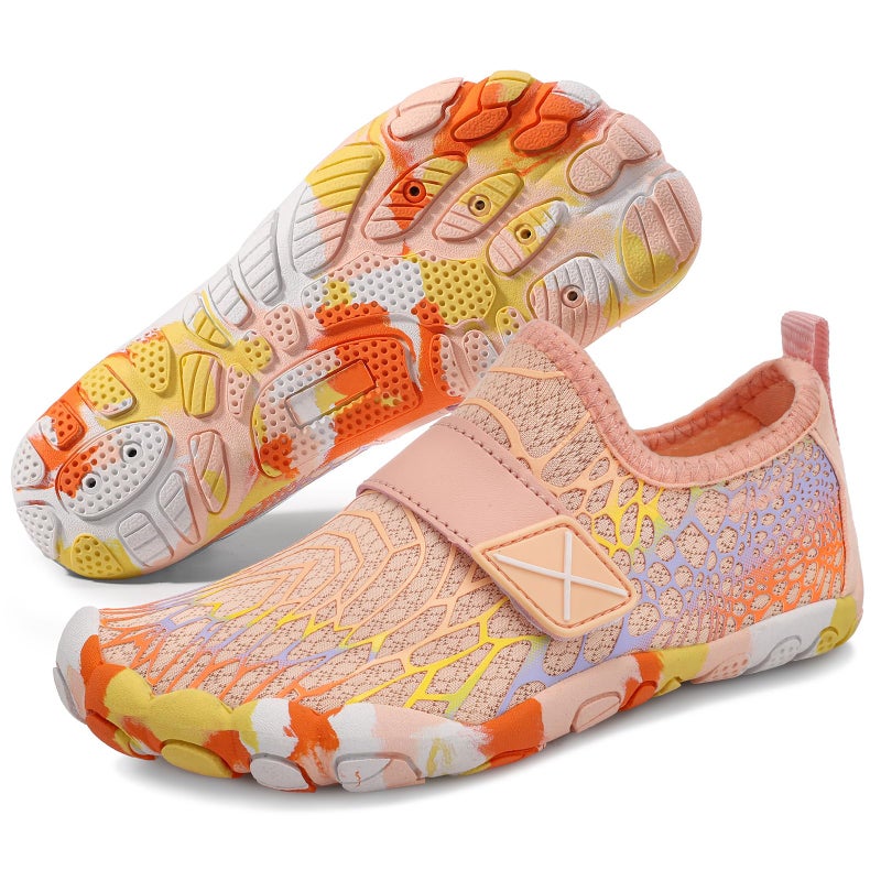 ATHMILE Kids Water Shoes Boys Girls Water Shoes Quick Dry Barefoot Beach Sports Swim Pool Summer Shoes 25 Big Kid Orange Cobweb - Image 2