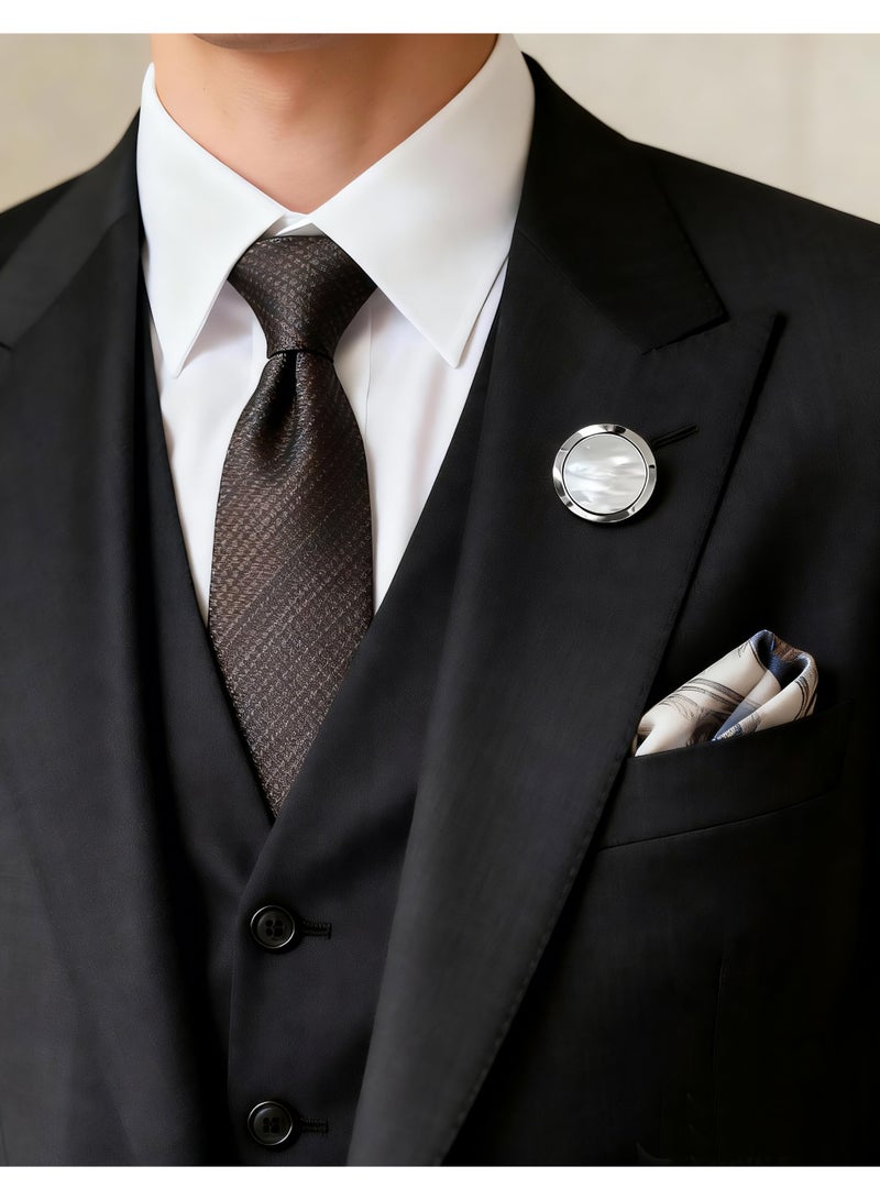 HomeNoor Classic Mother of Pearl Brooch, Silver Round Lapel Pin, Premium Suit Accessory for Business, Wedding, Formal & Casual Wear, Perfect Gift for Men & Women - Image 2