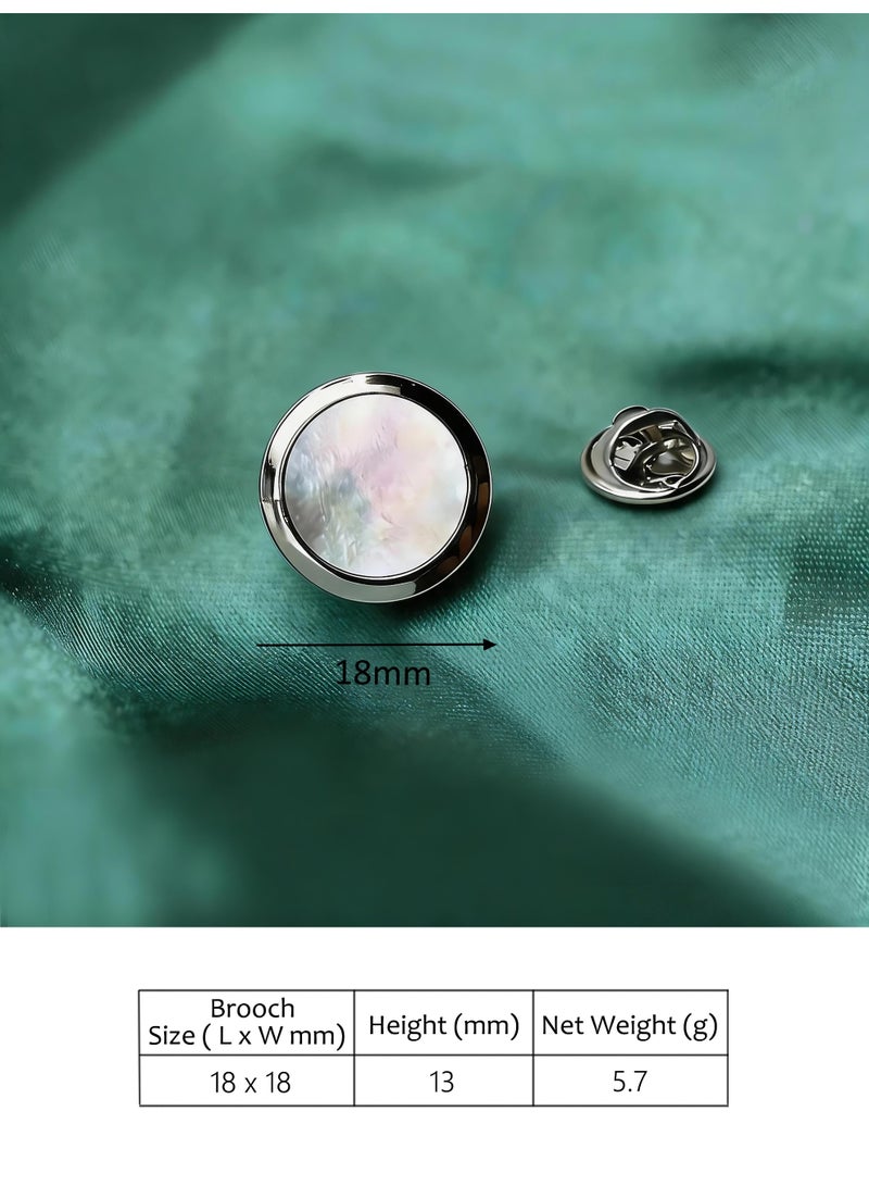 HomeNoor Classic Mother of Pearl Brooch, Silver Round Lapel Pin, Premium Suit Accessory for Business, Wedding, Formal & Casual Wear, Perfect Gift for Men & Women - Image 3
