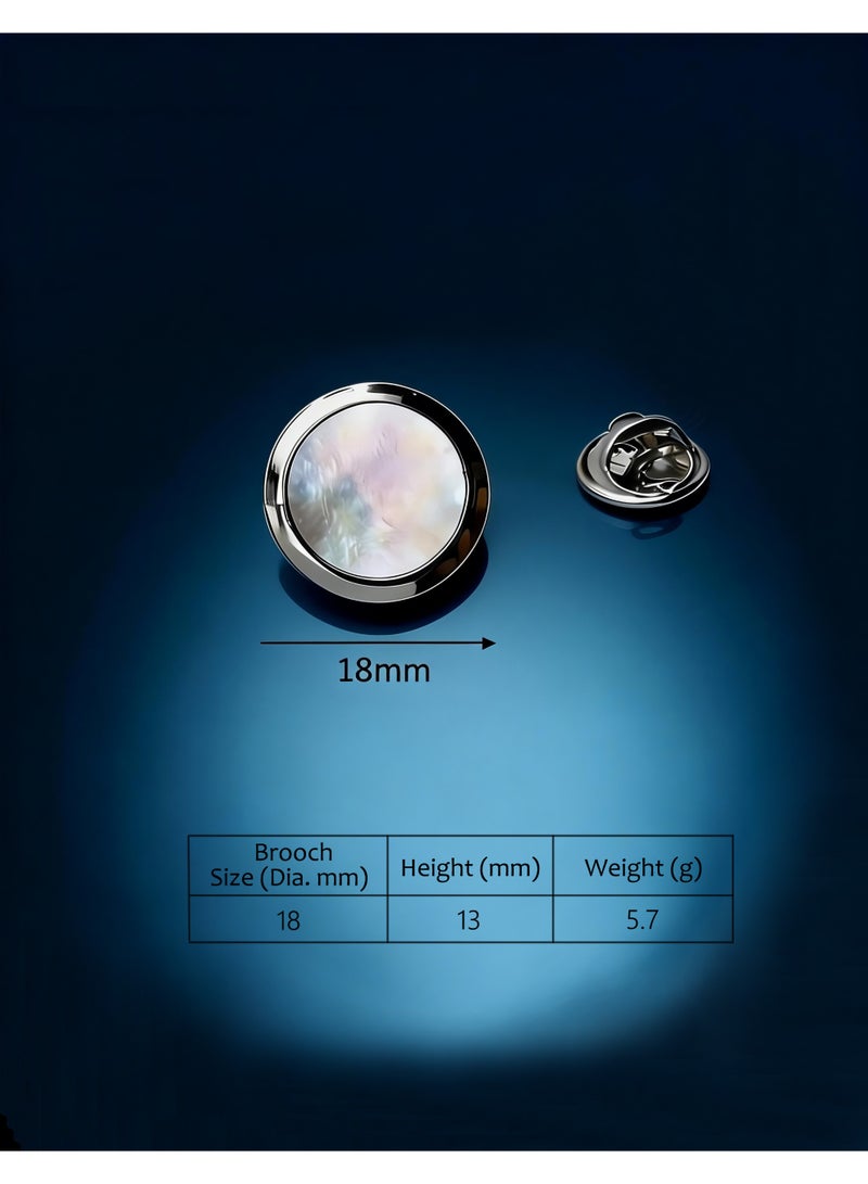 HomeNoor Classic Mother of Pearl Brooch, Silver Round Lapel Pin, Premium Suit Accessory for Business, Wedding, Formal & Casual Wear, Perfect Gift for Men & Women - Image 3