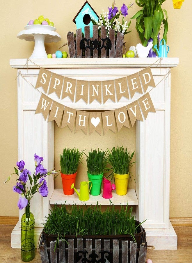 Rainlemon Jute Burlap Sprinkled with Love Banner Gender Neutral Baby Shower Sprinkle Decoration Supply - Image 4