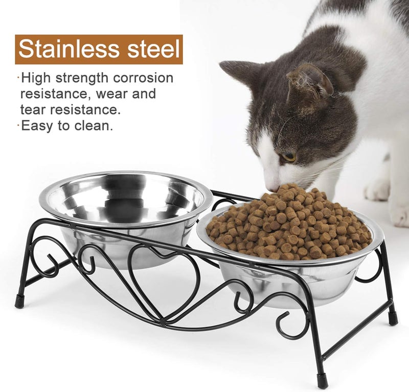 YOSOO Stainless Steel Dog & Cat Feeder with Stand, Black 2-Piece Set, Durable Non-Tipping Design, BPA Free, Adjustable Height, Quick Clean for Small & Medium Pets - Image 2