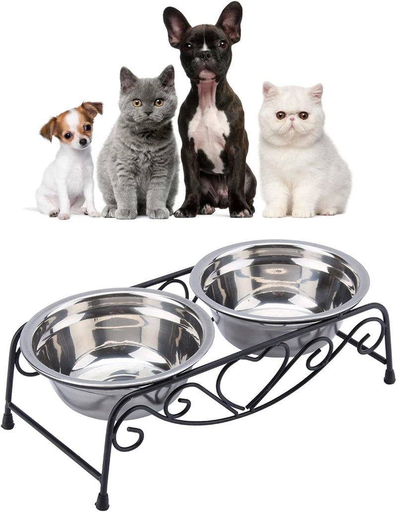 YOSOO Stainless Steel Dog & Cat Feeder with Stand, Black 2-Piece Set, Durable Non-Tipping Design, BPA Free, Adjustable Height, Quick Clean for Small & Medium Pets - Image 1