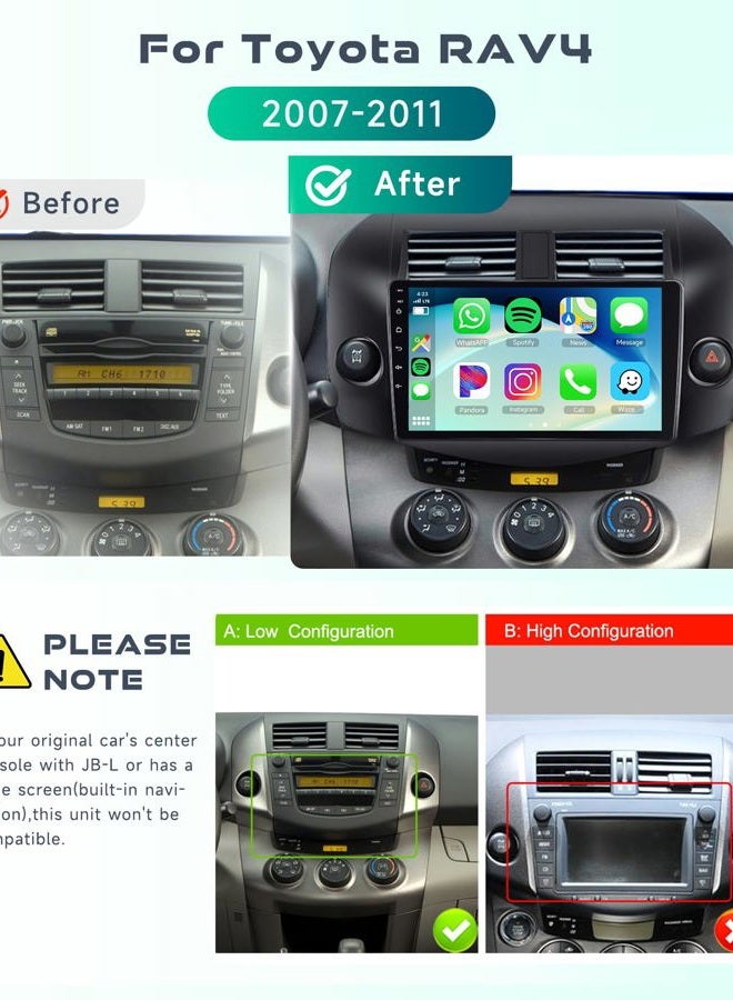 Podofo 8 CORE 4G+64G Car Radio for Toyota RAV4 2007-2011 with Wireless CarPlay/Android Auto, 10.1 Inch 1280 * 720P IPS Touch Screen Stereo Android 13 GPS WiFi Bluetooth DSP SWC HD Backup Camera - Image 2