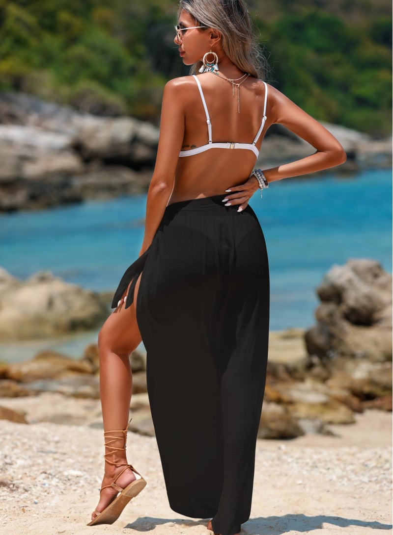 Beach Sarong Pareo Womens Semi-Sheer Swimwear Cover Ups Short Skirt with Tassels  - Image 4