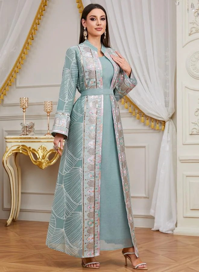 Take Two  Women Sequin Patch Detail Kimono and Dress Modest Set for Women | Best Price UAE