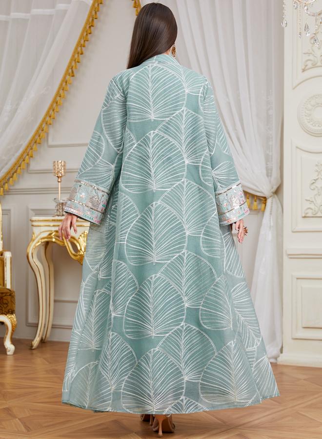 Take Two Women Sequin Patch Detail Kimono and Dress Modest Set - Image 4