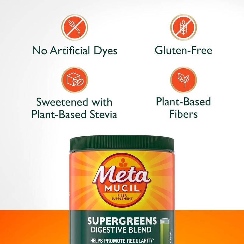 Metamucil Greens SuperFood Powder Fiber Supplement for Digestive Health and Regularity Gluten Free PlantBased Stevia Great Taste Kiwi Apple Flavored 3g Dietary Fiber per Serving 42 Servings - Image 4