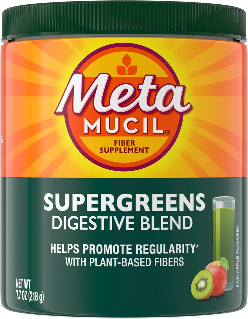 Metamucil Greens SuperFood Powder Fiber Supplement for Digestive Health and Regularity Gluten Free PlantBased Stevia Great Taste Kiwi Apple Flavored 3g Dietary Fiber per Serving 42 Servings - Image 1