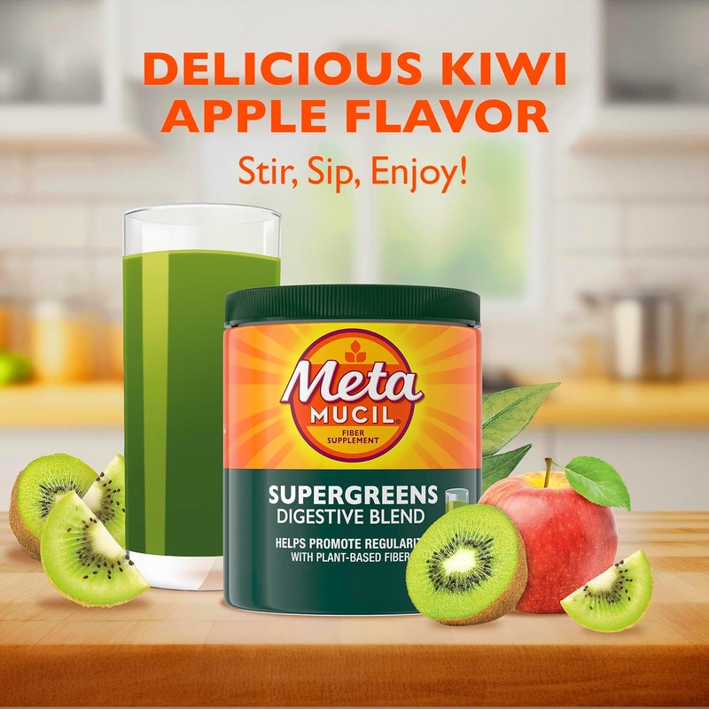 Metamucil Greens SuperFood Powder Fiber Supplement for Digestive Health and Regularity Gluten Free PlantBased Stevia Great Taste Kiwi Apple Flavored 3g Dietary Fiber per Serving 42 Servings - Image 3