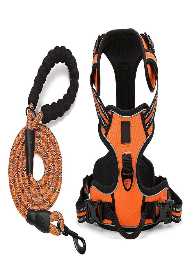 Sakuun No Pull Dog Harness with 5ft Leash for XL Dogs 32"-40" | Reflective, Adjustable, Padded Chest Vest | Heavy Duty Body Belt for Walking, Training, Hiking, Running | Orange - Image 1