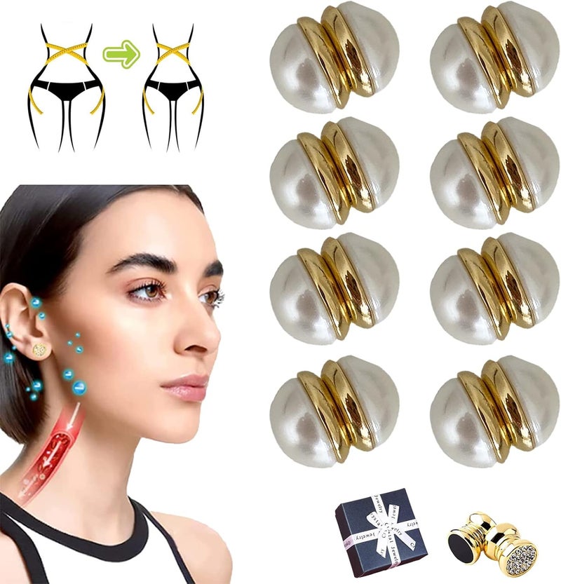 cheekyglo Kyana Lympha Circurl Magnetic Ear Ornament, Lymphatic Drainage Therapeutic Magnetic Ear Ornament, Non Piercing Earrings Promotes Blood Circulation For Women Men (4 Pairs Pearls) - Image 1