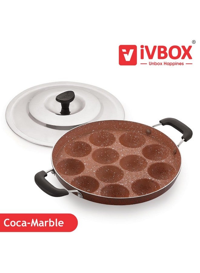 ivbox Koca-Marble Appa Patra Heavy-Base Non Stick 12-Cavity Appam Maker Pan, Cast Aluminium, Brown - Image 4