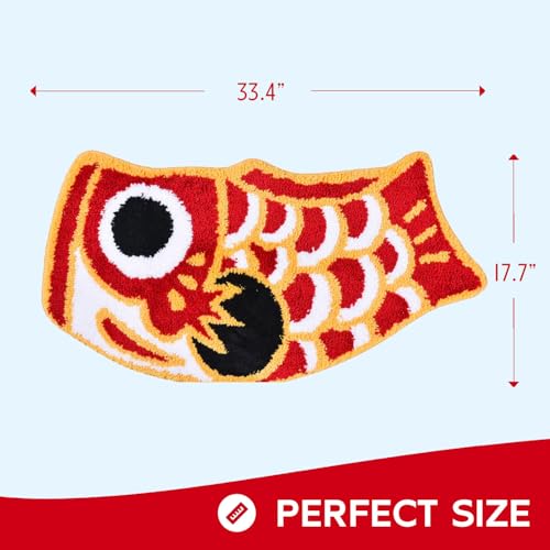 Feblilac Cute Bath Rug Mat, Red Fish Soft Non-Slip Bathroom Rugs, Japanese Koi Shape Decor Floor Carpet, Funny Absorbent Bathtub Mats for Shower 17.7"x33.5" - Image 2