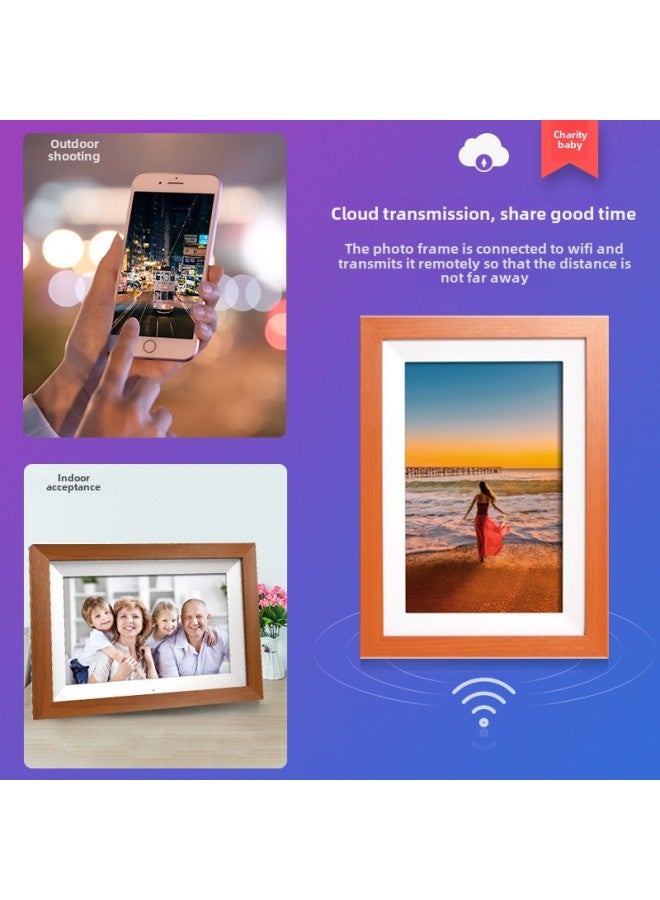 Horizontal 8-inch Digital Photo Frame Cloud Wif Touch High-definition Photo Video Playback Electronic Photo Album Display Table-Color:Yellow White + Frameo - Image 3