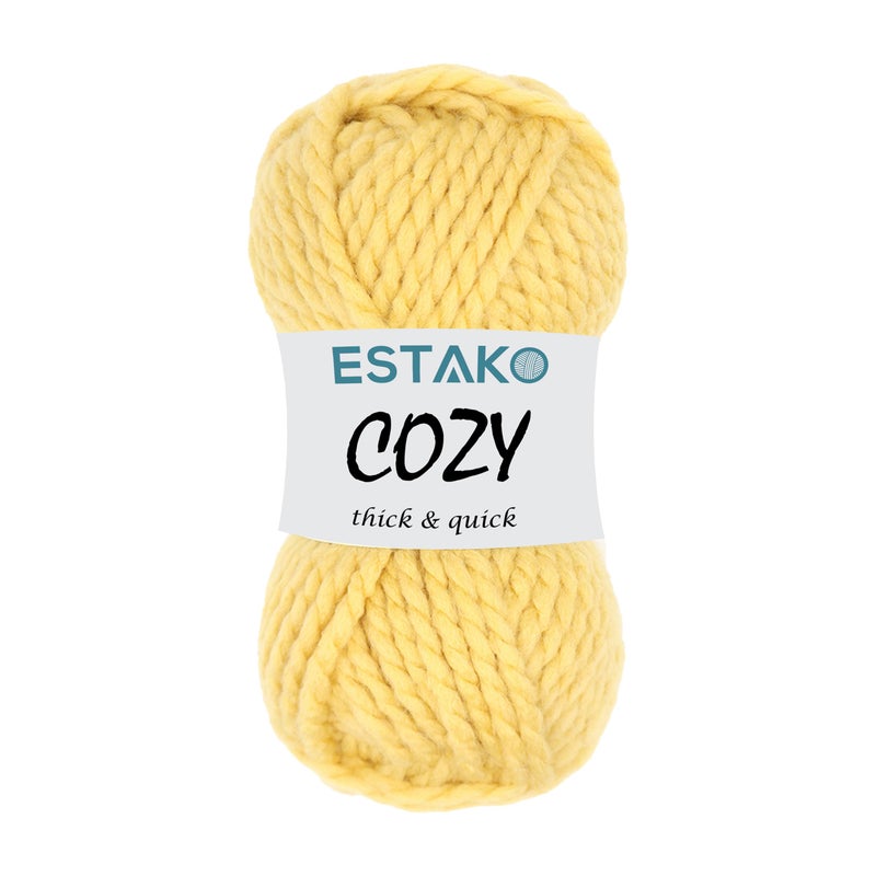 Estako Cozy Thick & Quick Yarn 20% Wool 80% Acrylic Soft Super Bulky Weight #6 Knitting and Crocheting Yarn 3.52 oz (100gr) 65 yds (60 m) (52093-Yellow) - Image 1