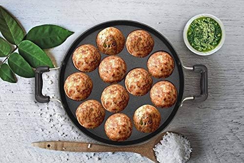 Xtend Nonstick Appam Patra (12 Cavity) Hammer Tone Coating Paniarakkal with Lid 12 L Capacity 21 Cm Diameter (Aluminium, Non-Stick), Black - Image 4