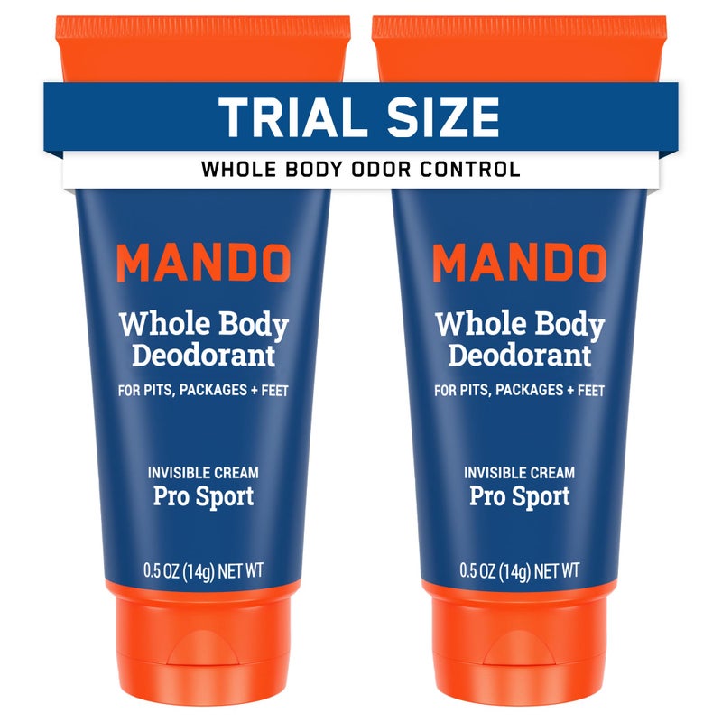 Mando مندو مزيل عرق للجسم بالكامل - حجم سفر صغير أنبوب كريم غير مرئي - 72 ساعة تحكم في الرائحة - خالي من الألمنيوم وصودا الخبز، آمن للبشرة - 0.5 أونصة (عبوة من 2) - Image 1