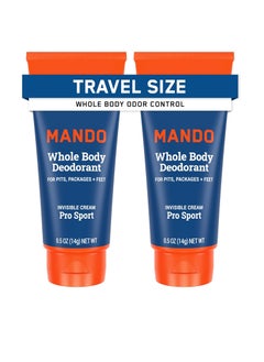 Mando Mando Whole Body Deodorant - Mini Travel Size Invisible Cream Tube - 72 Hour Odor Control - Aluminum and Baking Soda Free, Skin Safe - .5 oz (Pack of 2) (Pro Sport)  - Image 1