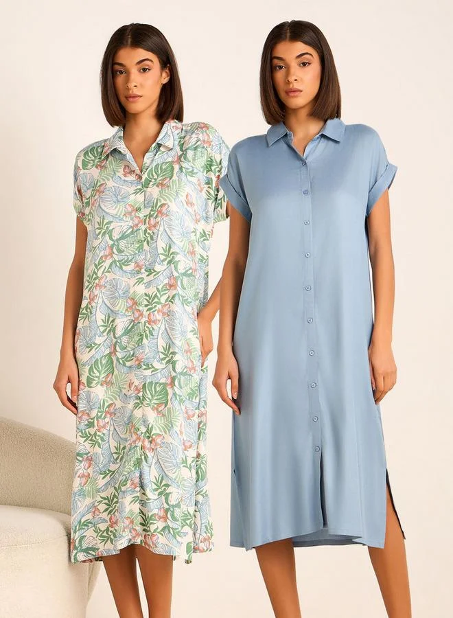 Splash FAV Night Dress Short Sleeves Assorted Print Viscose   Set of 2