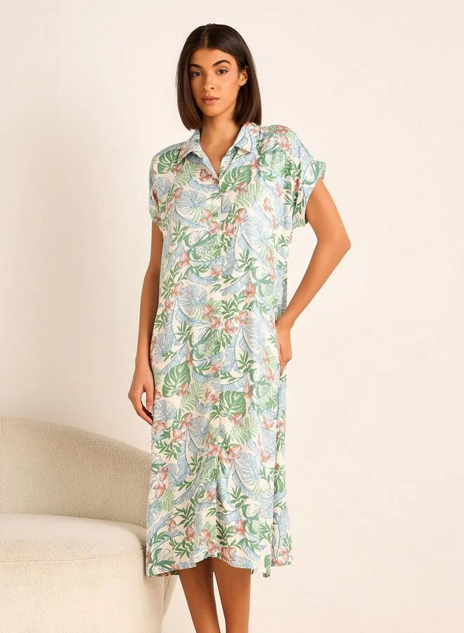 Splash FAV Night Dress Short Sleeves Assorted Print Viscose   Set of 2
