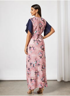Hayat Floral Jalabiya With Embroidery In Short Sleeves With Belt  - Image 2