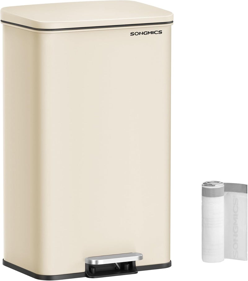 SONGMICS Kitchen Trash Can, 10.5 Gallon (40 L) Garbage Can, Large Step Trash Bin with Lid, Stainless Steel, Soft Close, 15 Trash Bags Included, Pale Gold - Image 1