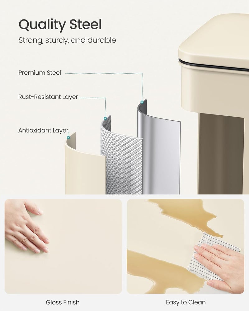 SONGMICS Kitchen Trash Can, 10.5 Gallon (40 L) Garbage Can, Large Step Trash Bin with Lid, Stainless Steel, Soft Close, 15 Trash Bags Included, Pale Gold - Image 3