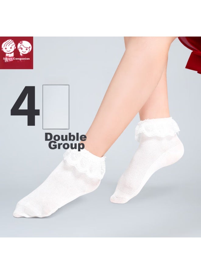 Smart Friends Zhiyou Children's Socks, Cotton Socks For Girls, Spring Autumn Summer Breathable Mesh Latin Dance Girl Lace Trim Socks, Princess Short Socks - Image 1