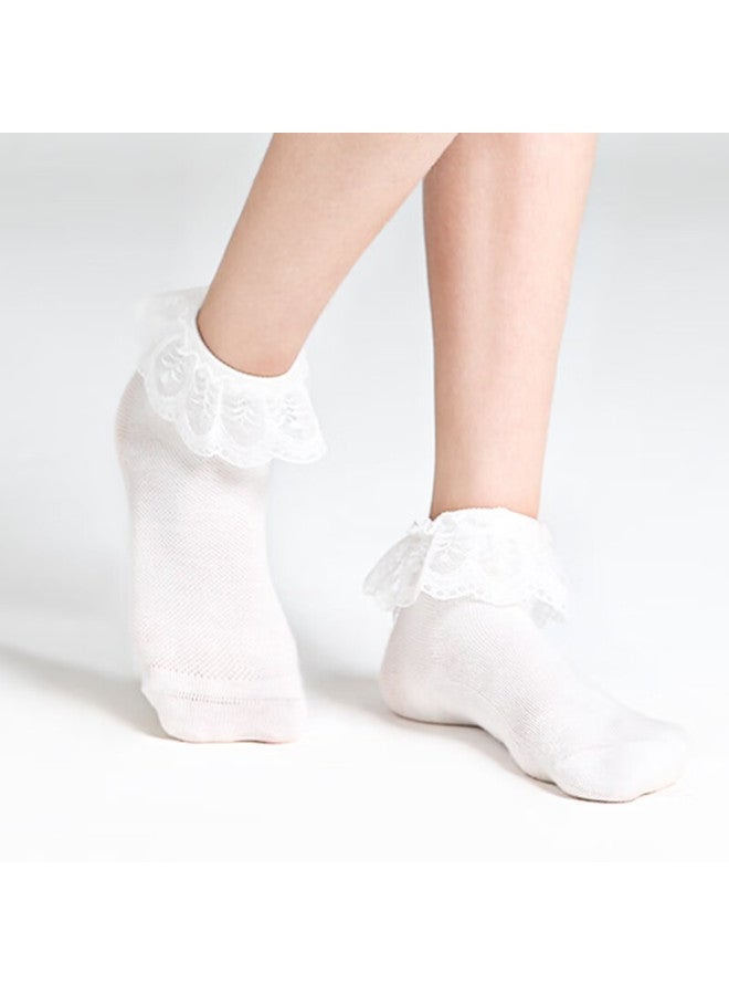 Smart Friends Zhiyou Children's Socks, Cotton Socks For Girls, Spring Autumn Summer Breathable Mesh Latin Dance Girl Lace Trim Socks, Princess Short Socks - Image 2