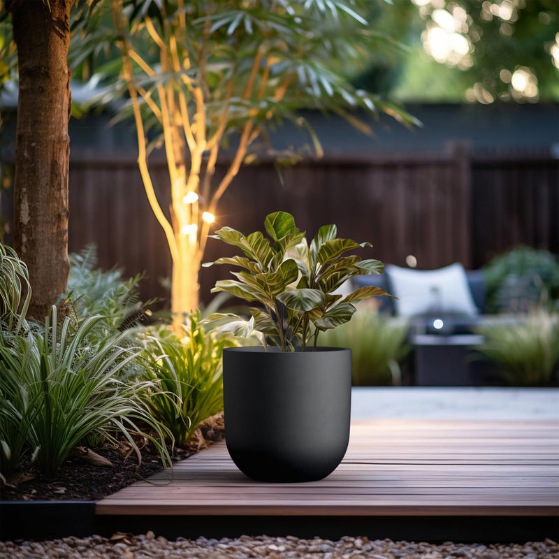 Kante 11.0" Round Concrete Planter, Large Cylinder Plant Pot with Curved Bottom and Drainage Hole, for Indoor and Outdoor Use â€“ Garden or Patio, Black Finish with Painted Interior - Image 5