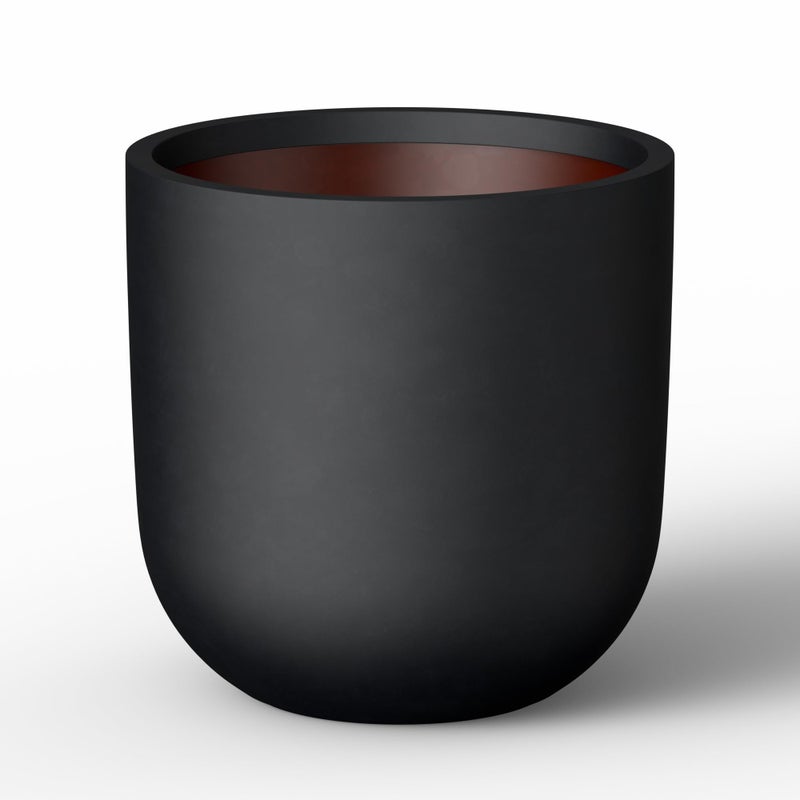 Kante 11.0" Round Concrete Planter, Large Cylinder Plant Pot with Curved Bottom and Drainage Hole, for Indoor and Outdoor Use â€“ Garden or Patio, Black Finish with Painted Interior - Image 1