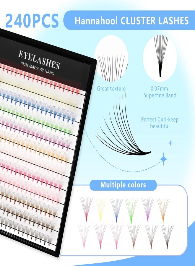Hannahool 12Rows 240Pcs 10D Colorful Individual Premade Fans False Mixed 12 Colors Volume Eye Lash Extensions Makeup Cluster 8/10/12/13/14/15/16mm Available(Colourful-14MM), 3.5274 Ounce - Image 3
