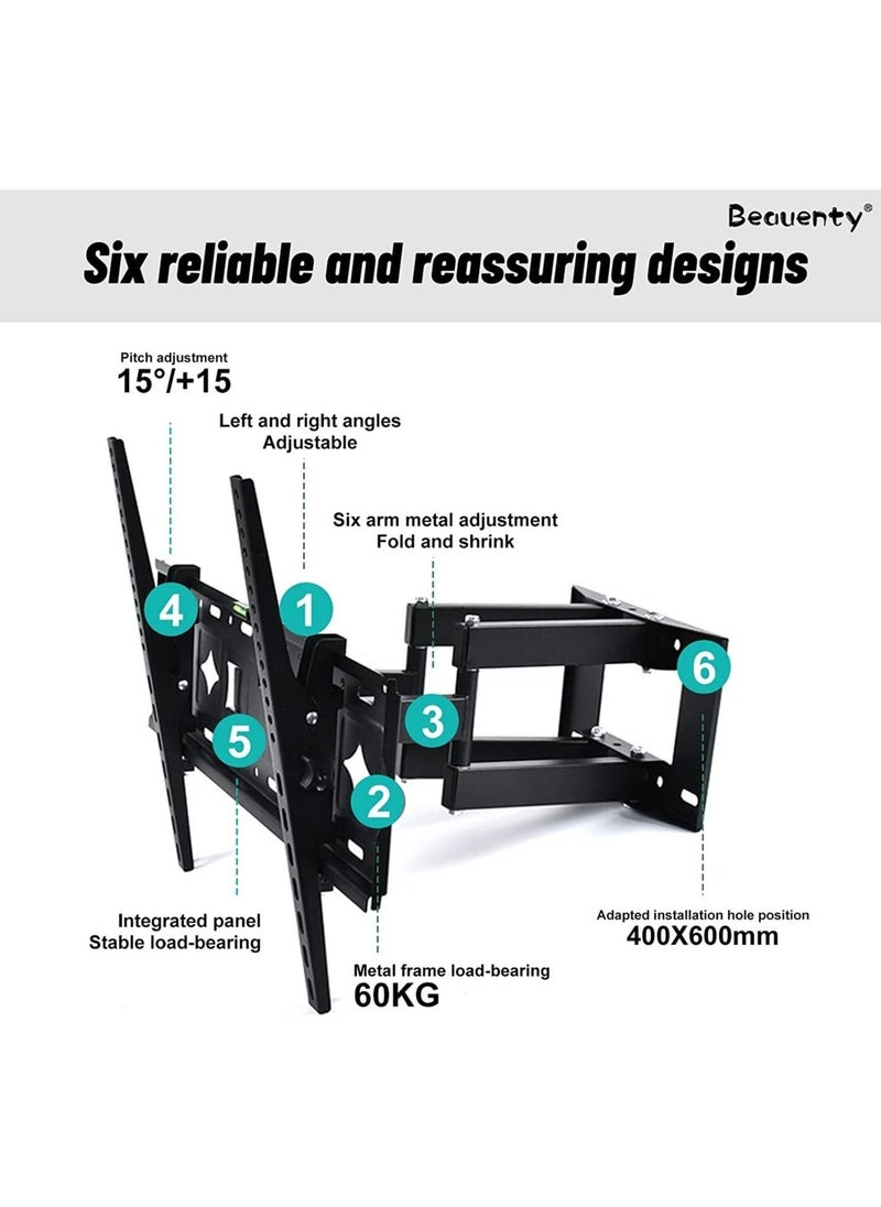 Full Motion TV Wall Mount, Dual Swivel Articulating Arms TV Mount, TV Wall Mount with Extension Tilt Rotation for 32-80 Inch TV, Max VESA 600x400mm, Holds Up to 60kg - Image 3