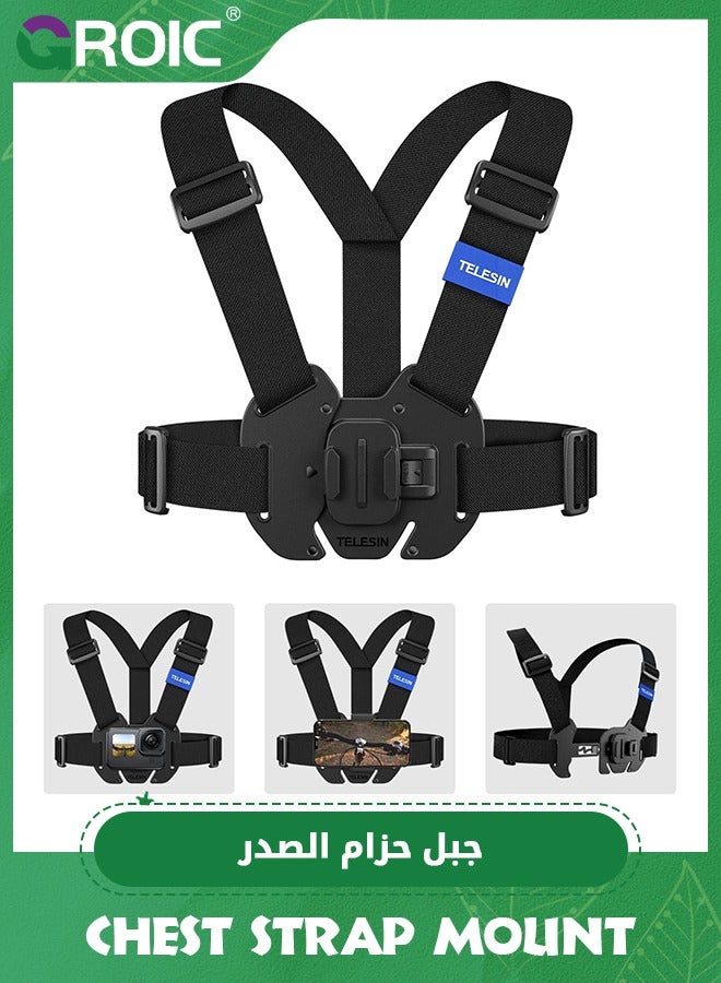 Quick Release Chest Strap Mount, Mobile Phone Adjustable Chest Mount Harness for GoPro Camera, Action Camera, iPhone 15 14 13 12 11 Pro,Vlog/POV Black